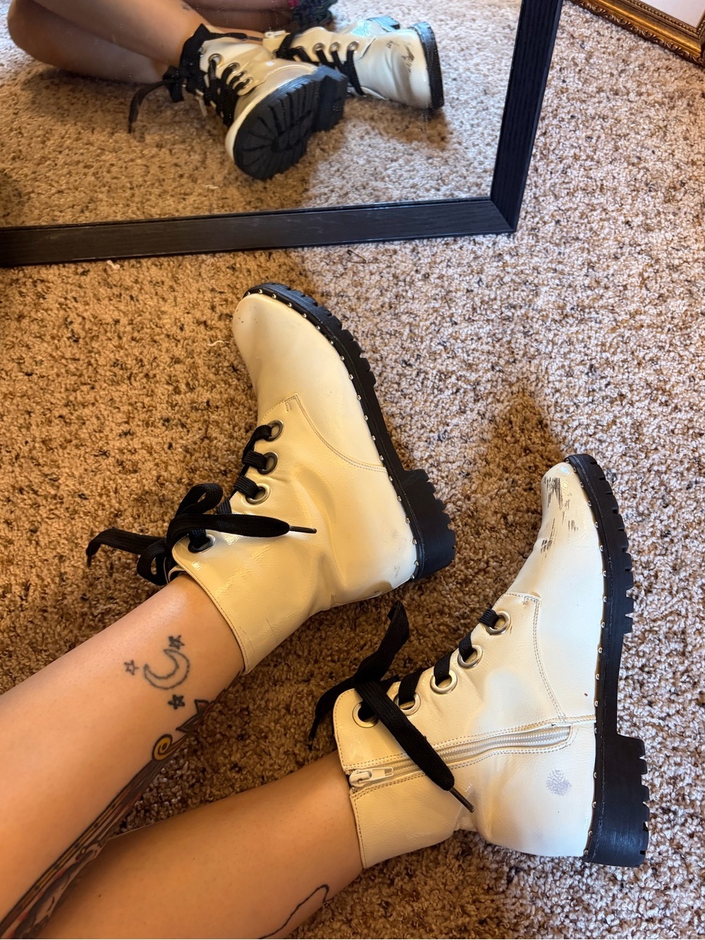 Qupid White Patent Combat Boots